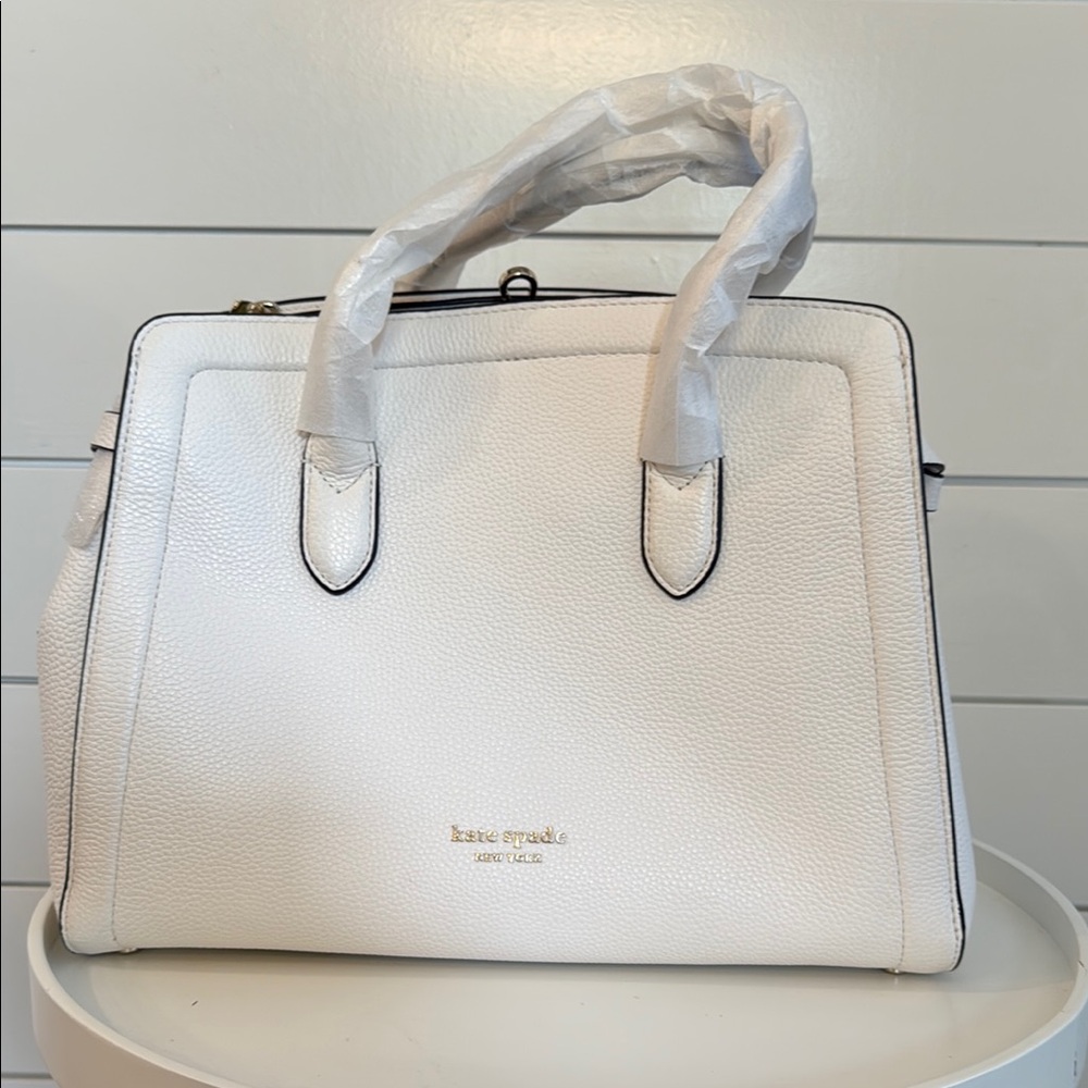 NWT Kate Spade Knott Large Satchel Bag in Cream Pebbled Leather